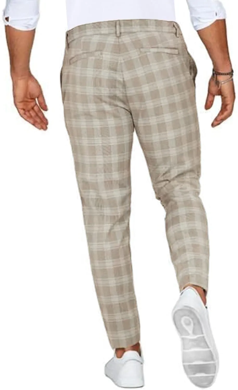 Men's Fashion Stretch Dress Pants Chinos Slim Fit Plaid Pants Business Suit Pants Casual Golf Stretch Dress Pants