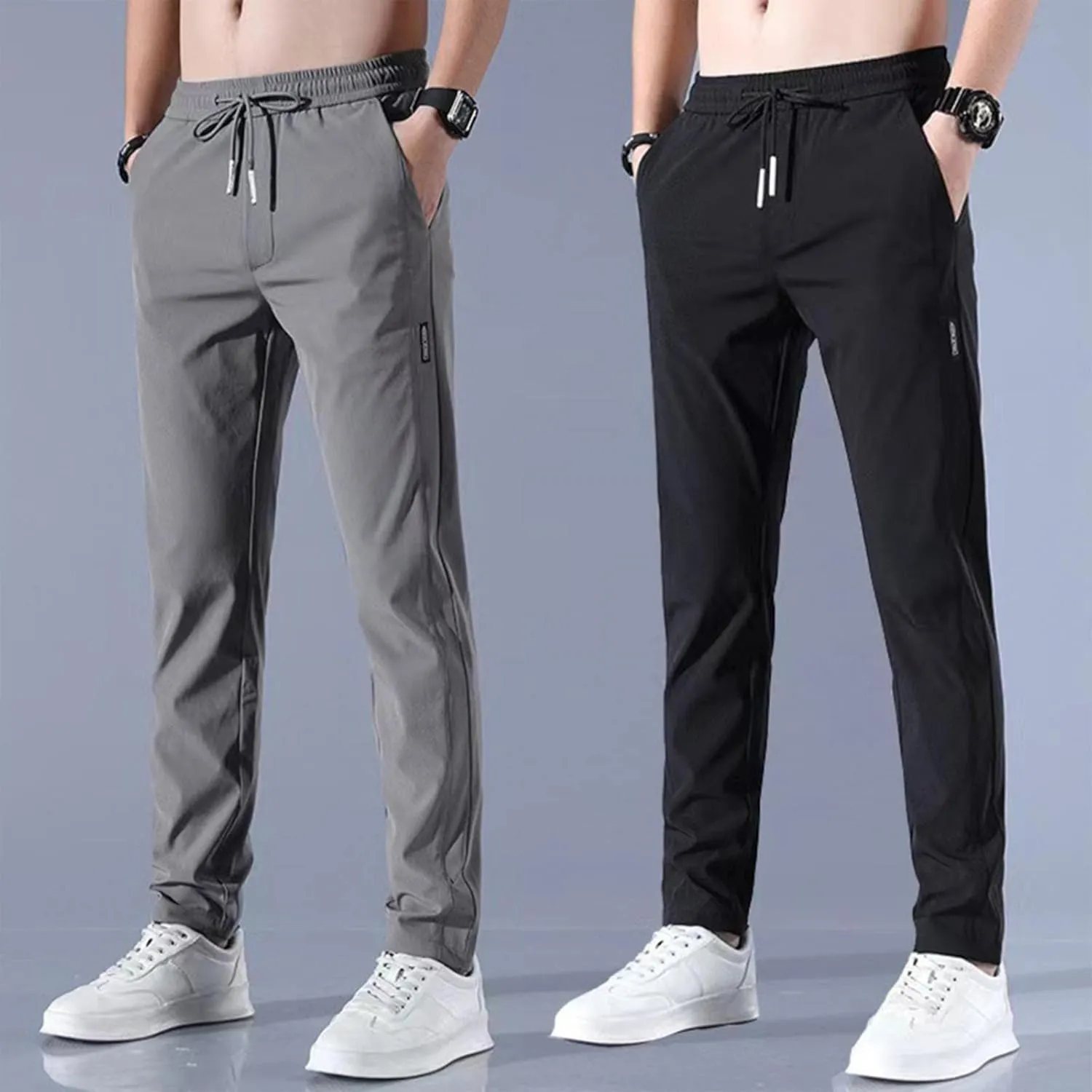 Men's Fast Dry Stretch Pants, Ice Breathable Pants, Running Jogger Drawstring Pants with Pockets, Joggers for Men