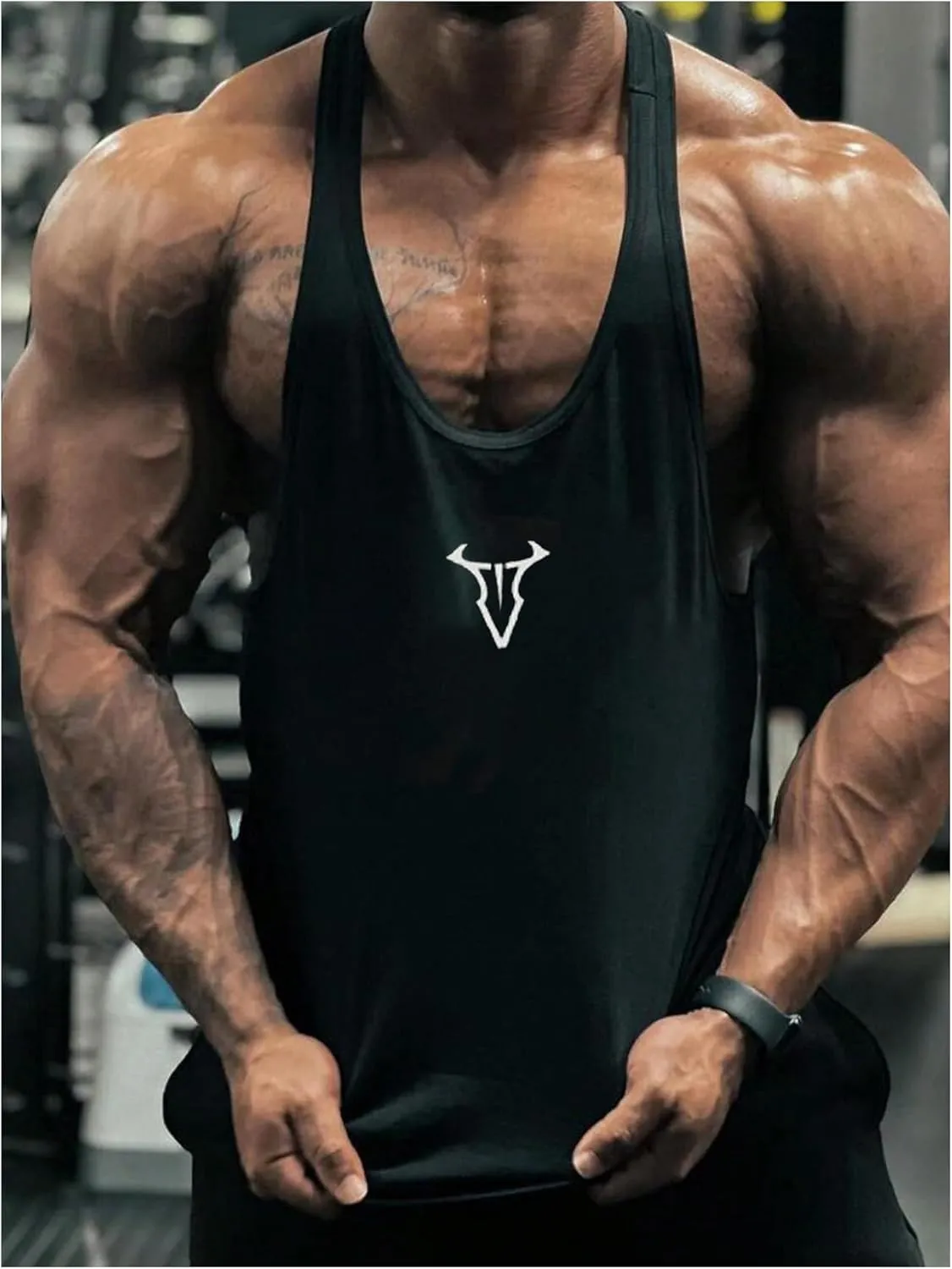 Men's Graphic Racer Back Tank Tops Sleeveless Scoop Neck Muscle Athletic Shirt Gym Workout Tops