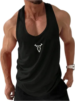 Men's Graphic Racer Back Tank Tops Sleeveless Scoop Neck Muscle Athletic Shirt Gym Workout Tops