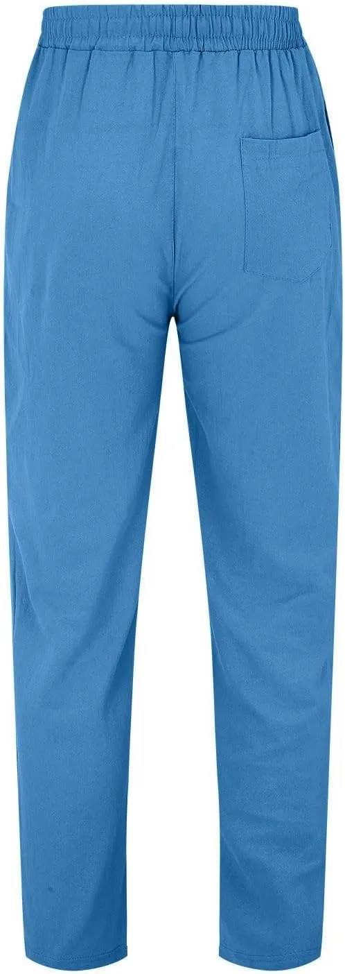 Men's Linen Pants, Casual Lightweight Beach Summer Pants Elastic Waist Workout Slim Fit Trousers, Sweatpants for Mens
