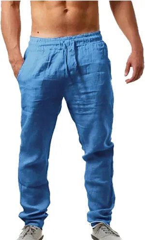 Men's Linen Pants, Casual Lightweight Beach Summer Pants Elastic Waist Workout Slim Fit Trousers, Sweatpants for Mens