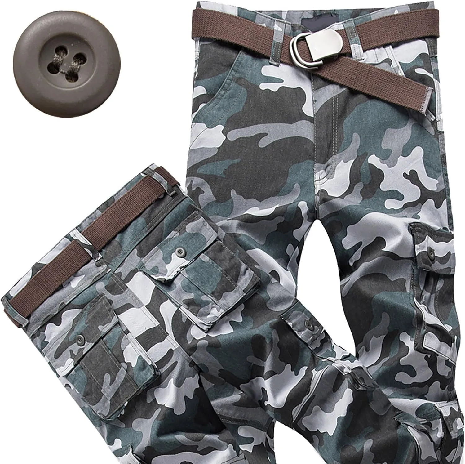 Mens Outdoor Fashion Cargo Pants Military Baggy Comfy Overalls Tactical Combat Simple Solid Color Multi-Pocket Hiking Trouser
