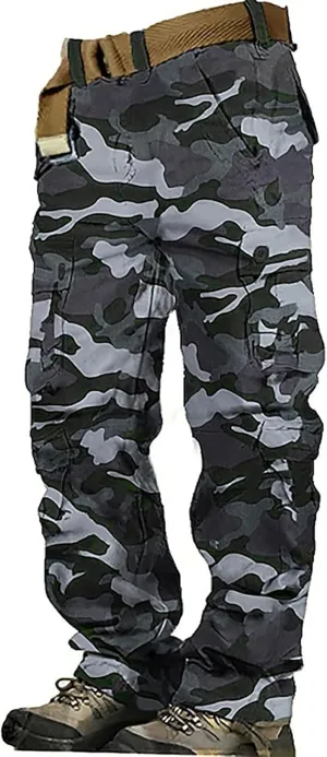 Mens Outdoor Fashion Cargo Pants Military Baggy Comfy Overalls Tactical Combat Simple Solid Color Multi-Pocket Hiking Trouser