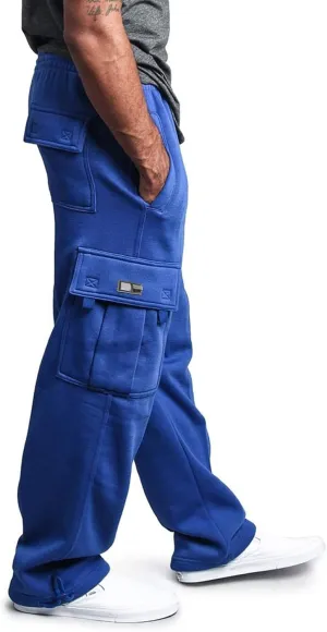 Men's Rope Loosening Waist Solid Color Cargo Pants Loose Sports Trousers with Pockets Hiking Joggers Gym Sweatpant
