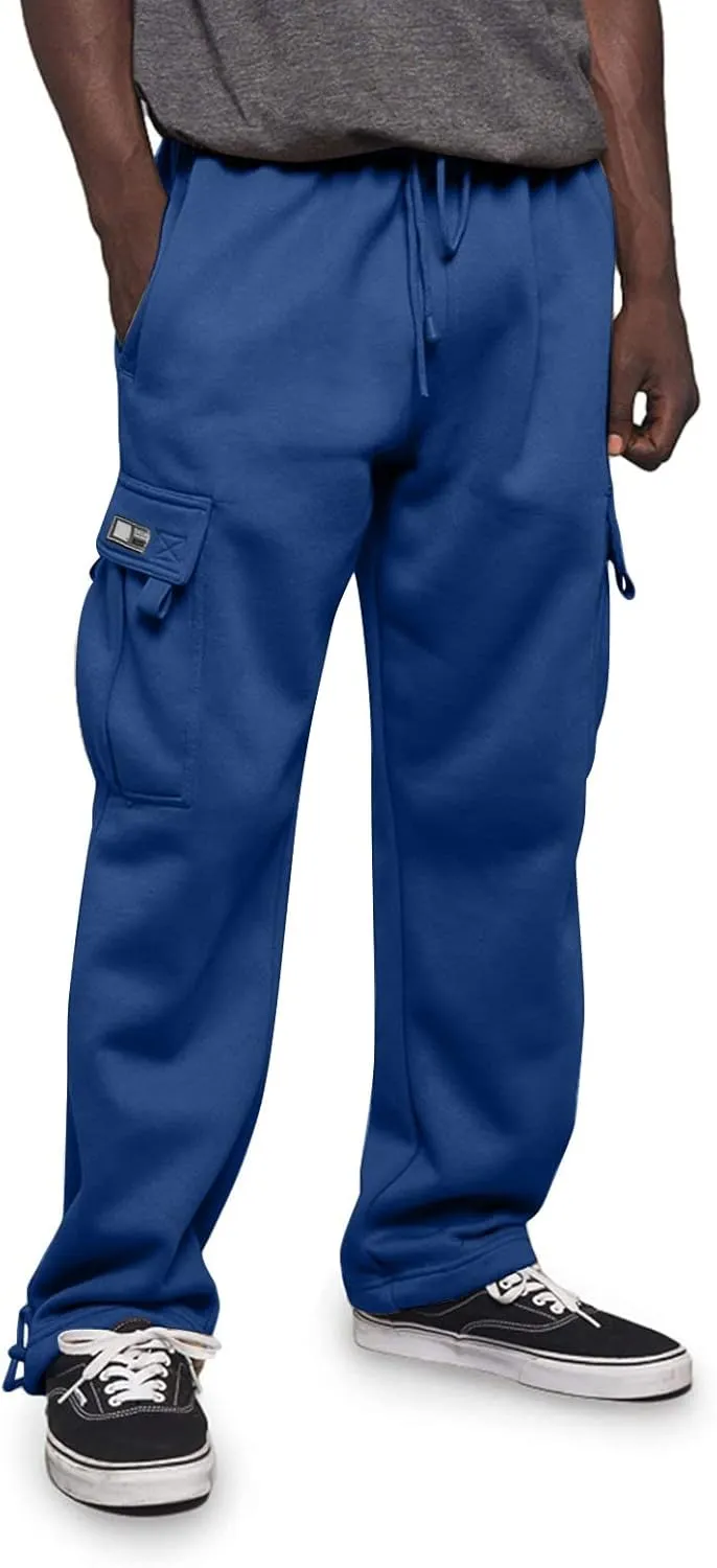 Men's Rope Loosening Waist Solid Color Cargo Pants Loose Sports Trousers with Pockets Hiking Joggers Gym Sweatpant