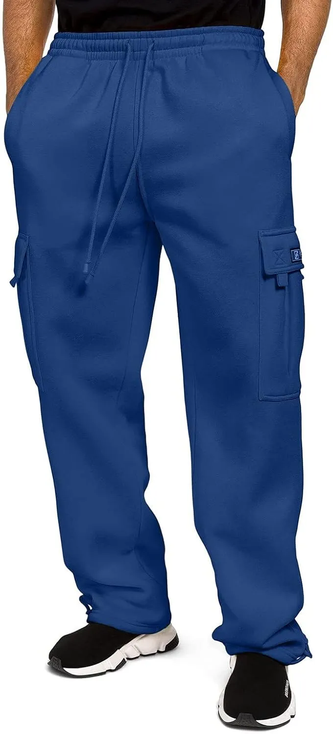 Men's Rope Loosening Waist Solid Color Cargo Pants Loose Sports Trousers with Pockets Hiking Joggers Gym Sweatpant