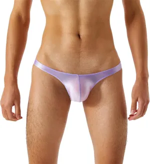Men's Sexy G-String Thong Ice Silk Briefs Low Waist Underwear Glossy and Transparent Thongs Multi-color Underwear
