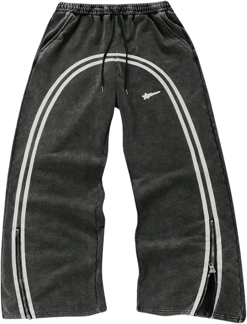 Men's Side Stripe Sweatpants Zipper Design Jogger Pants Drawstring Waist Wide Leg Trousers