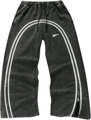 Men's Side Stripe Sweatpants Zipper Design Jogger Pants Drawstring Waist Wide Leg Trousers