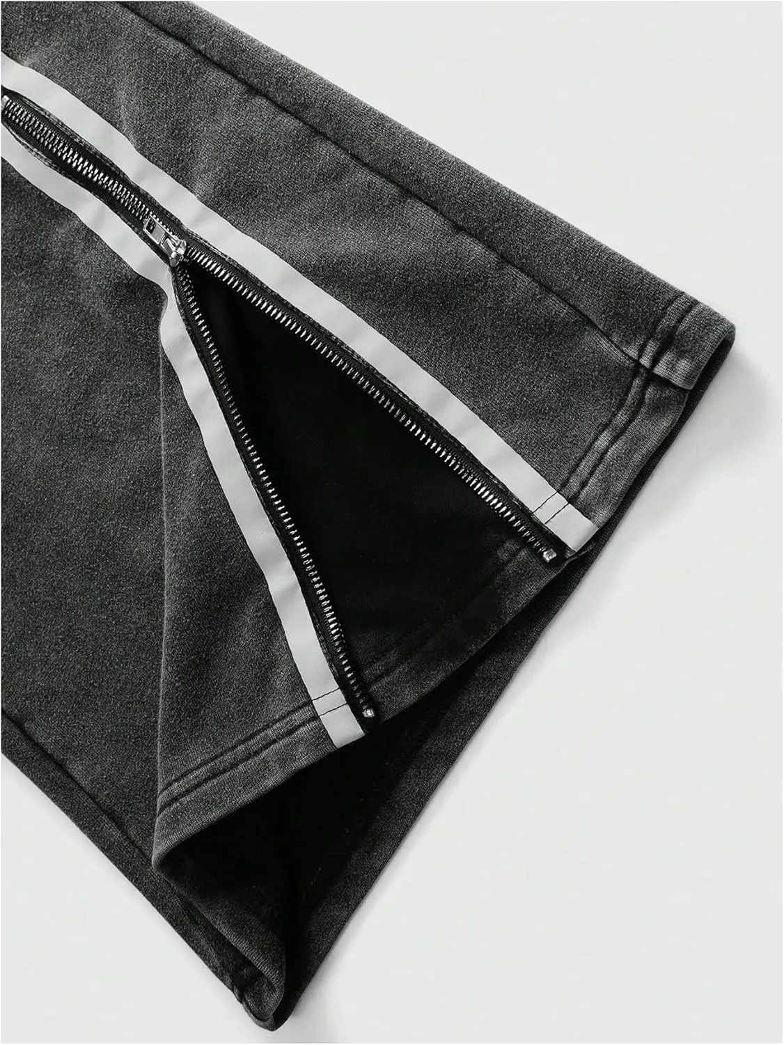 Men's Side Stripe Sweatpants Zipper Design Jogger Pants Drawstring Waist Wide Leg Trousers