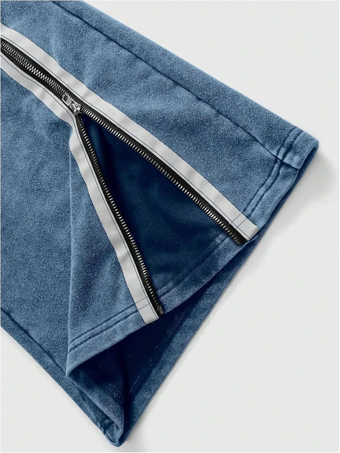 Men's Side Stripe Sweatpants Zipper Design Jogger Pants Drawstring Waist Wide Leg Trousers