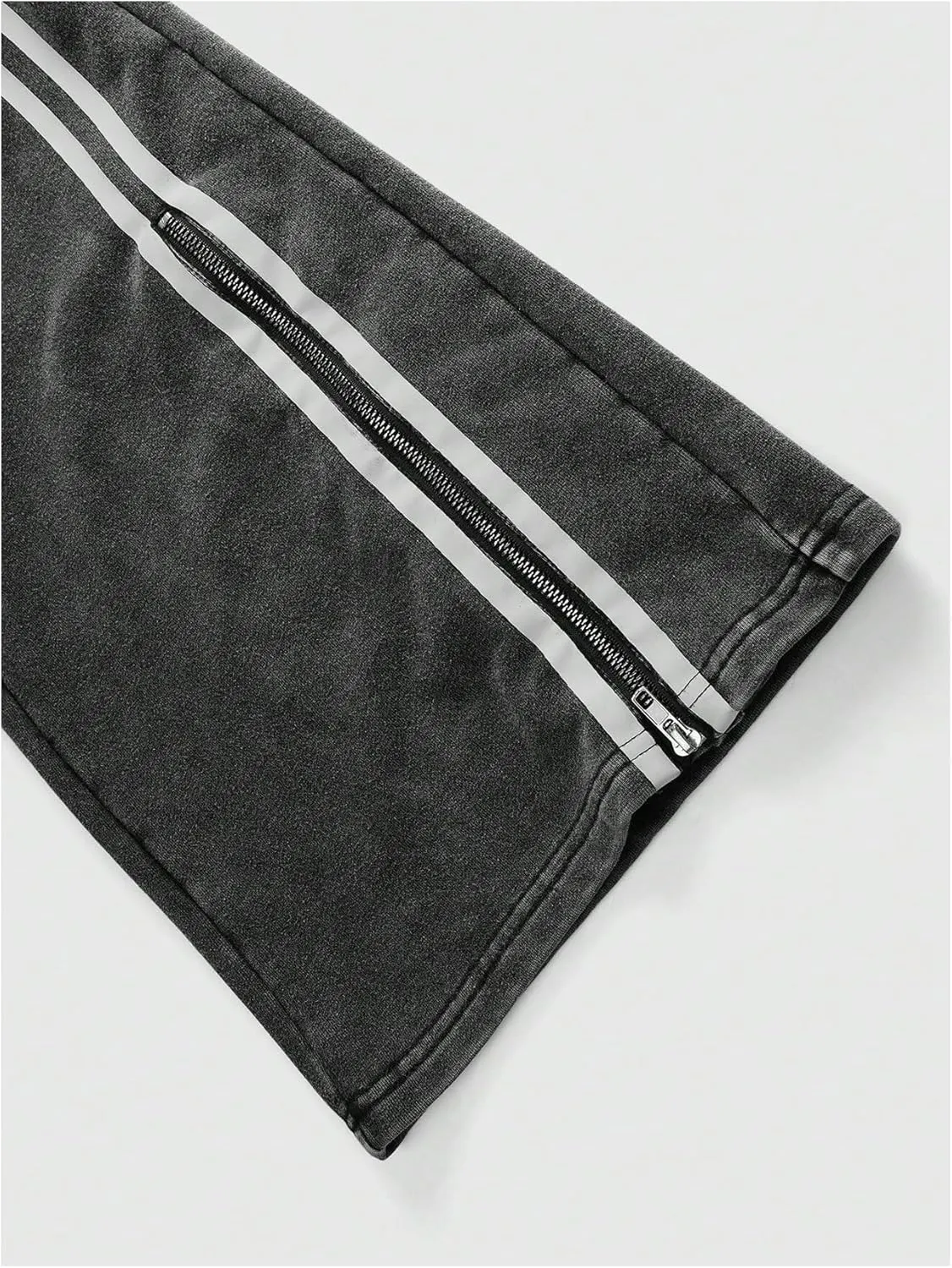 Men's Side Stripe Sweatpants Zipper Design Jogger Pants Drawstring Waist Wide Leg Trousers