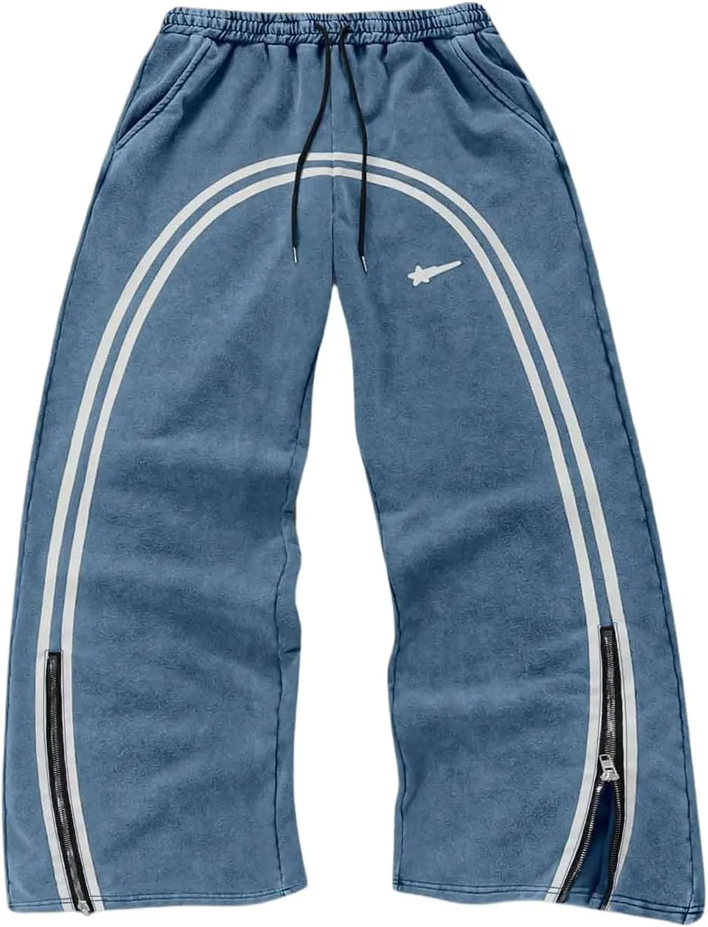 Men's Side Stripe Sweatpants Zipper Design Jogger Pants Drawstring Waist Wide Leg Trousers