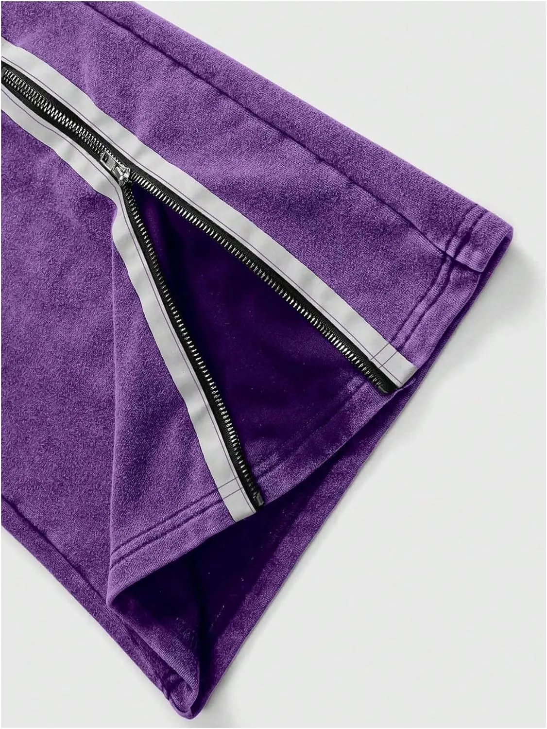 Men's Side Stripe Sweatpants Zipper Design Jogger Pants Drawstring Waist Wide Leg Trousers