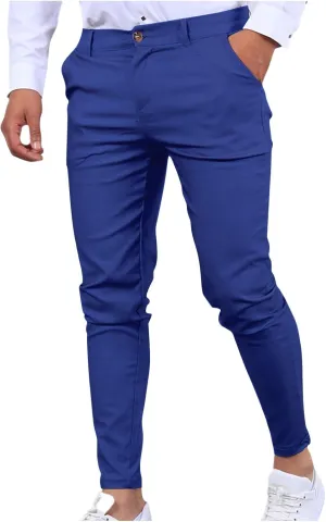 Mens Slim Fit Dress Pants Lightweight Casual Business Office Work Skinny Pants Comfy Flat-Front Stretch Golf Trousers