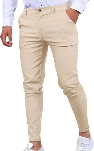Mens Slim Fit Dress Pants Lightweight Casual Business Office Work Skinny Pants Comfy Flat-Front Stretch Golf Trousers