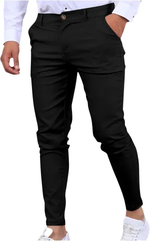 Mens Slim Fit Dress Pants Lightweight Casual Business Office Work Skinny Pants Comfy Flat-Front Stretch Golf Trousers
