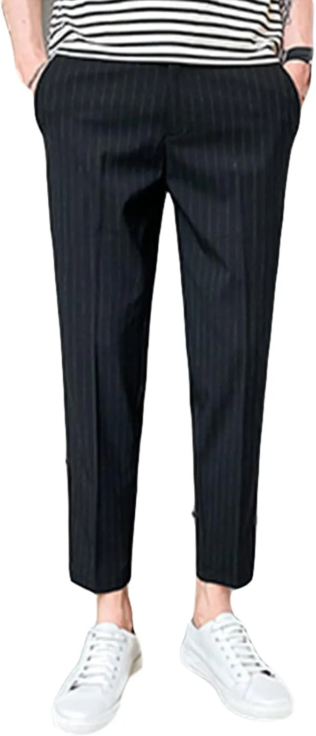 MenS Slim Fit Dress Pants Stretch Dress Pants Skinny Khaki Pants Chino Pant Business Stripe Tapered Trousers (31,Black)