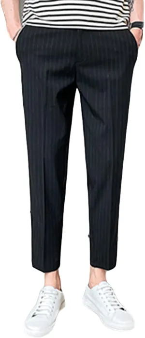 MenS Slim Fit Dress Pants Stretch Dress Pants Skinny Khaki Pants Chino Pant Business Stripe Tapered Trousers (31,Black)