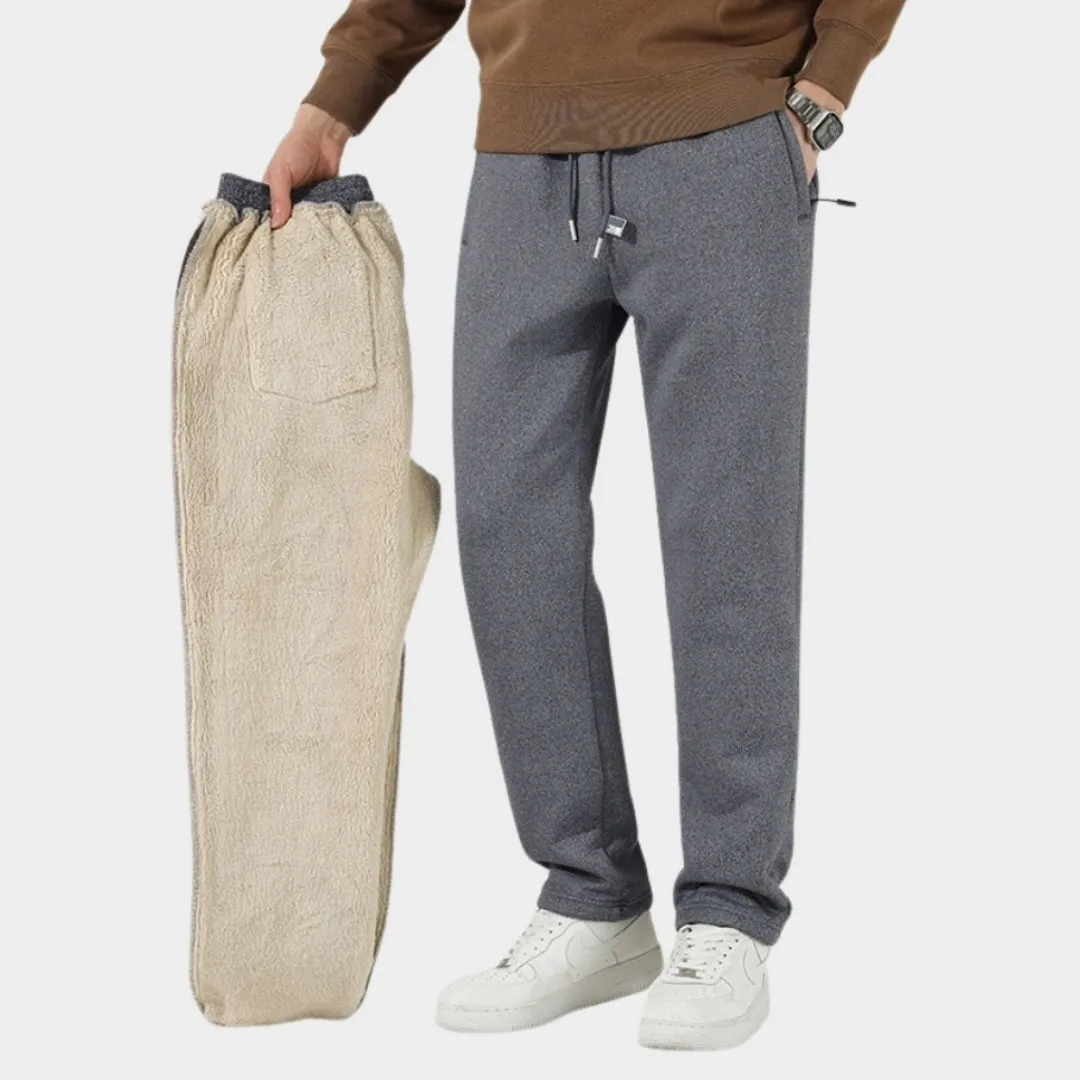 Mens Winter Cashmere Jogging Pants - Fleece Warm Thick Casual Sports Trousers, Drawstring, Large Size, Black, Grey