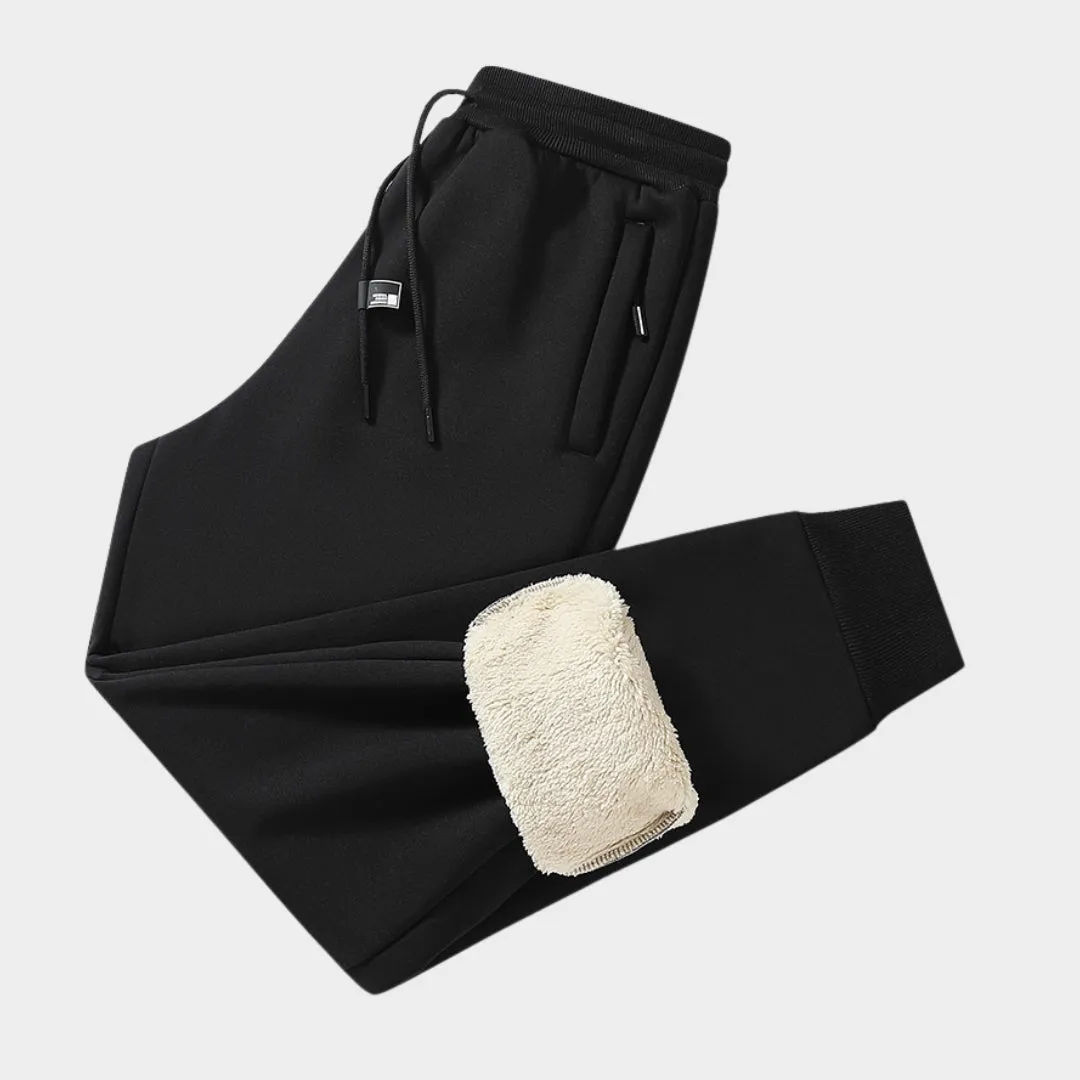 Mens Winter Cashmere Jogging Pants - Fleece Warm Thick Casual Sports Trousers, Drawstring, Large Size, Black, Grey