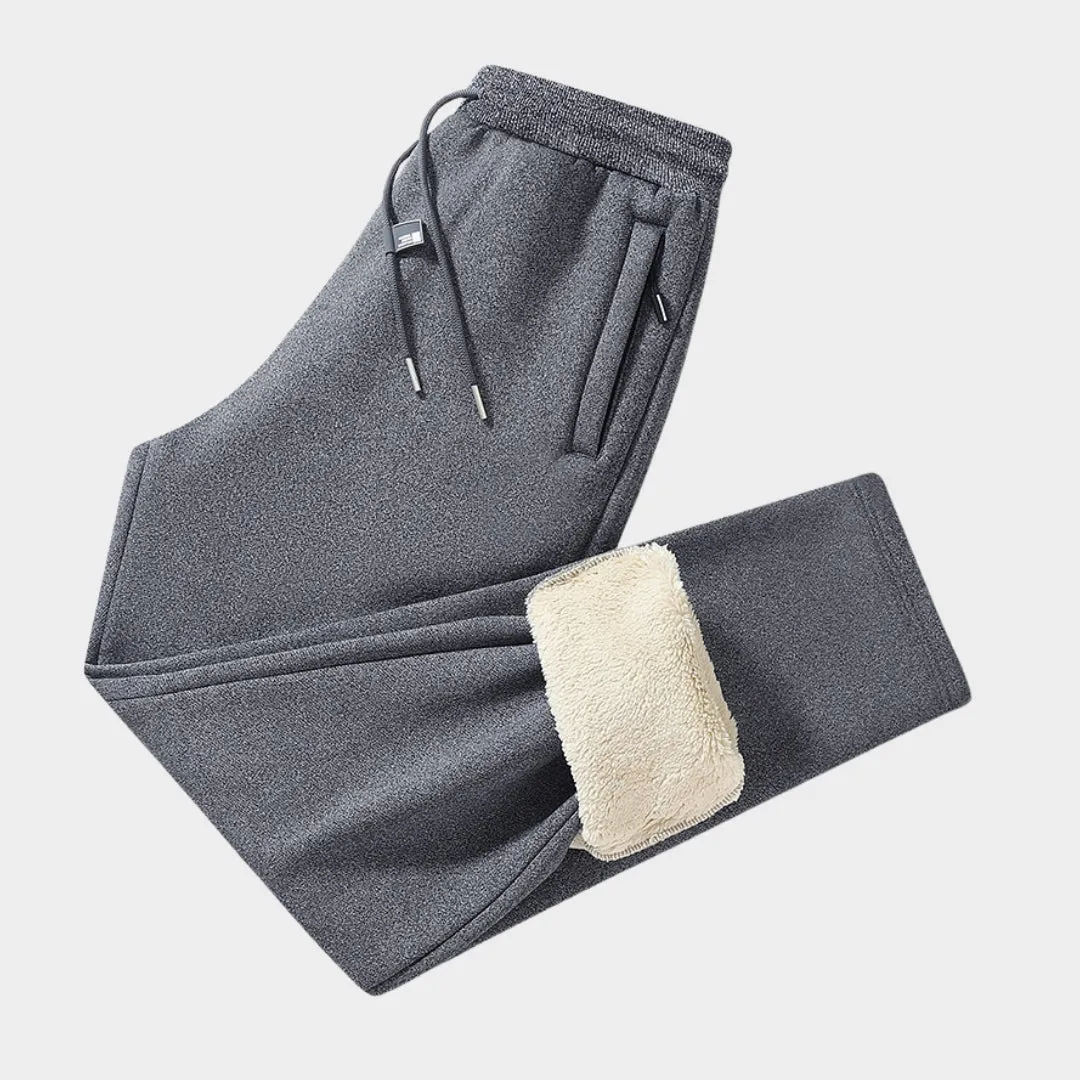 Mens Winter Cashmere Jogging Pants - Fleece Warm Thick Casual Sports Trousers, Drawstring, Large Size, Black, Grey