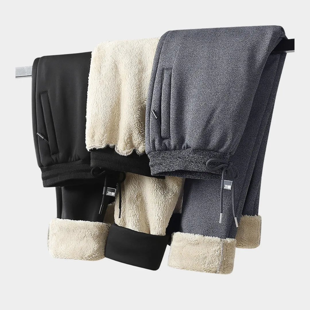 Mens Winter Cashmere Jogging Pants - Fleece Warm Thick Casual Sports Trousers, Drawstring, Large Size, Black, Grey