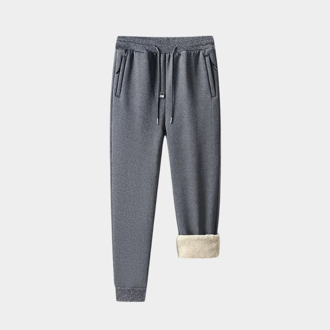 Mens Winter Cashmere Jogging Pants - Fleece Warm Thick Casual Sports Trousers, Drawstring, Large Size, Black, Grey