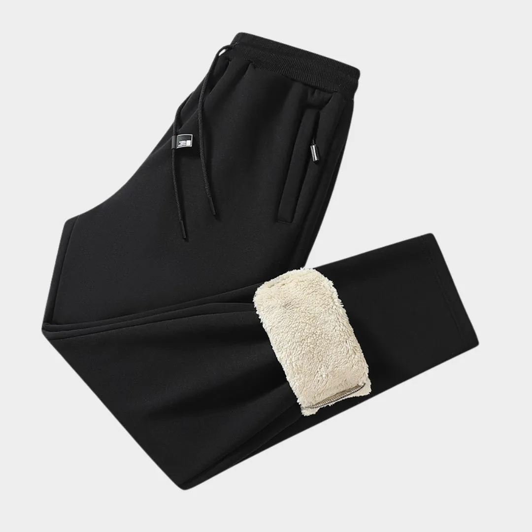 Mens Winter Cashmere Jogging Pants - Fleece Warm Thick Casual Sports Trousers, Drawstring, Large Size, Black, Grey