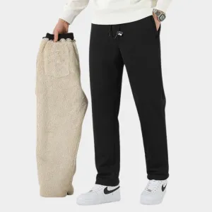 Mens Winter Cashmere Jogging Pants - Fleece Warm Thick Casual Sports Trousers, Drawstring, Large Size, Black, Grey