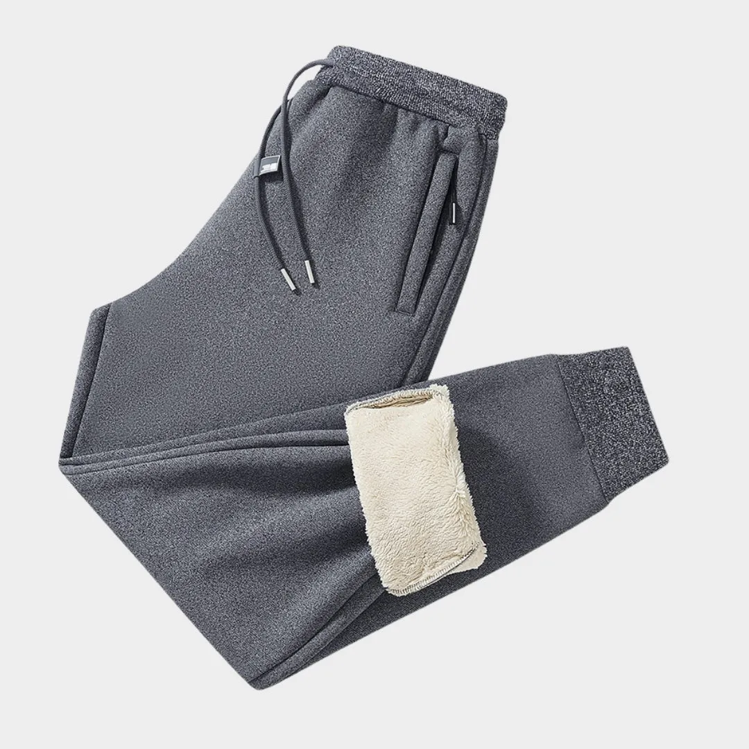 Mens Winter Cashmere Jogging Pants - Fleece Warm Thick Casual Sports Trousers, Drawstring, Large Size, Black, Grey