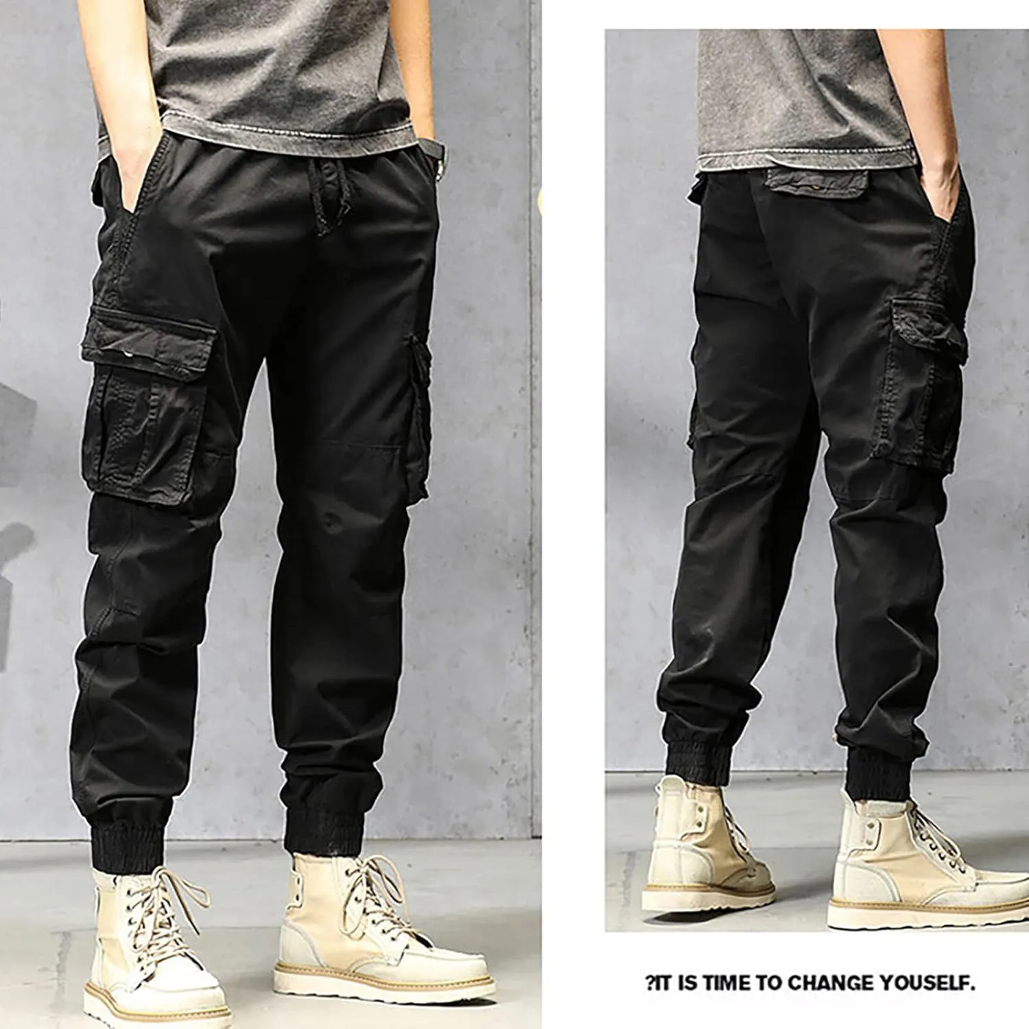 Men's Zipper Fly Flare Leg Pants Pantalones Blancos para Hombre Athletic Work Pants for Men Cotton Cargo Sweatpants