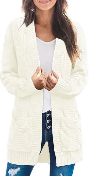 MEROKEETY Women's 2025 Long Sleeve Cable Knit Cardigan Sweaters Open Front Fall Outwear Coat