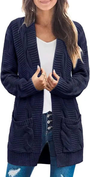 MEROKEETY Women's 2025 Long Sleeve Cable Knit Cardigan Sweaters Open Front Fall Outwear Coat