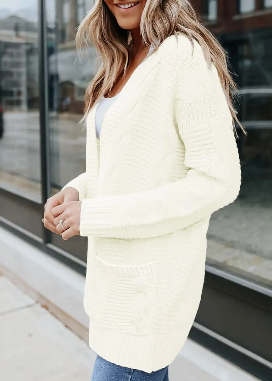 MEROKEETY Women's 2025 Long Sleeve Cable Knit Cardigan Sweaters Open Front Fall Outwear Coat