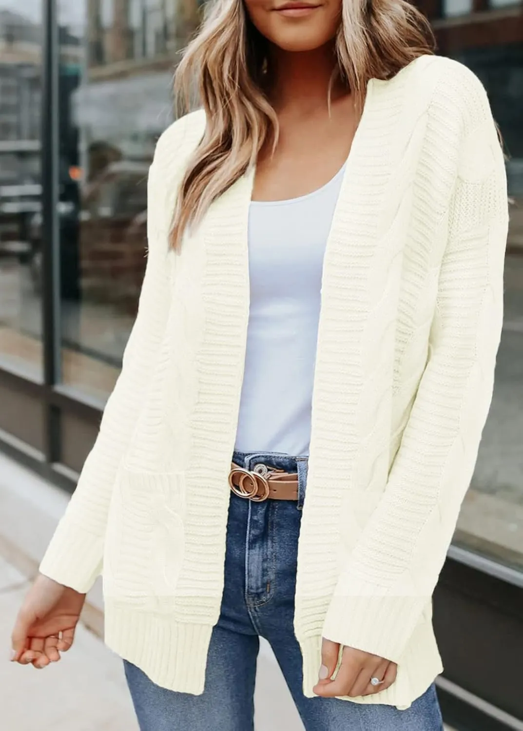 MEROKEETY Women's 2025 Long Sleeve Cable Knit Cardigan Sweaters Open Front Fall Outwear Coat