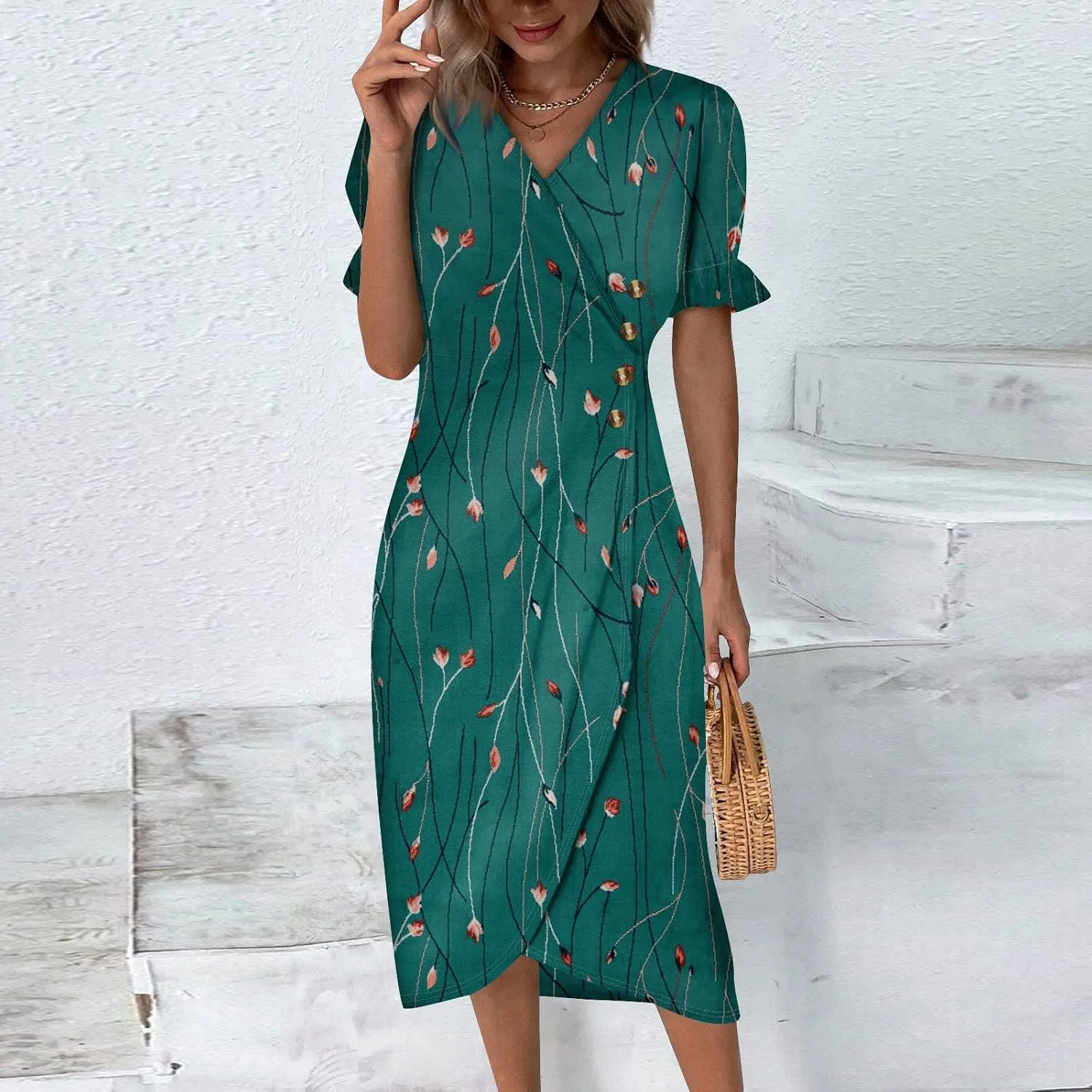 Midi Dresses for Women Dress Women Puff Sleeve Women Dresses for Special Occasions Summer Fitted