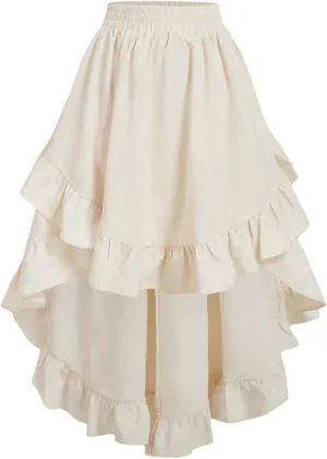 Milumia Women's Asymmetrical Ruffle Hem Skirt Elastic High Waisted High Low Long Skirts