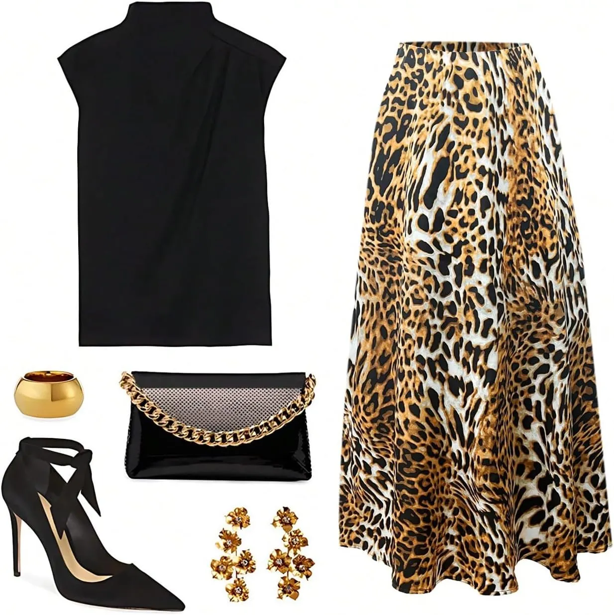 Milumia Women's Leopard Print High Waisted Skirt Ruffle Hem Bodycon Midi Skirt