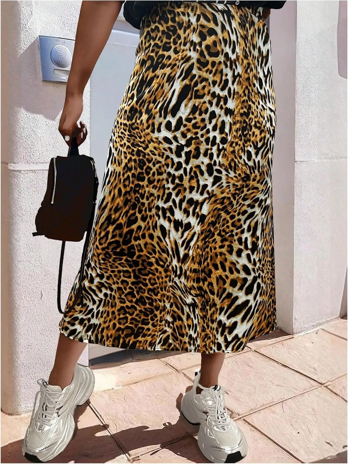 Milumia Women's Leopard Print High Waisted Skirt Ruffle Hem Bodycon Midi Skirt