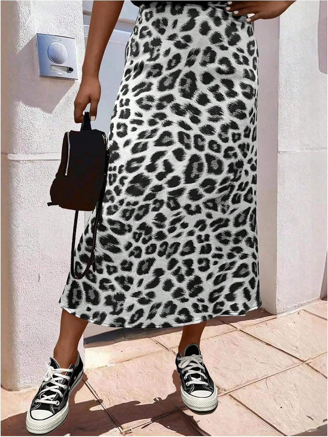 Milumia Women's Leopard Print High Waisted Skirt Ruffle Hem Bodycon Midi Skirt
