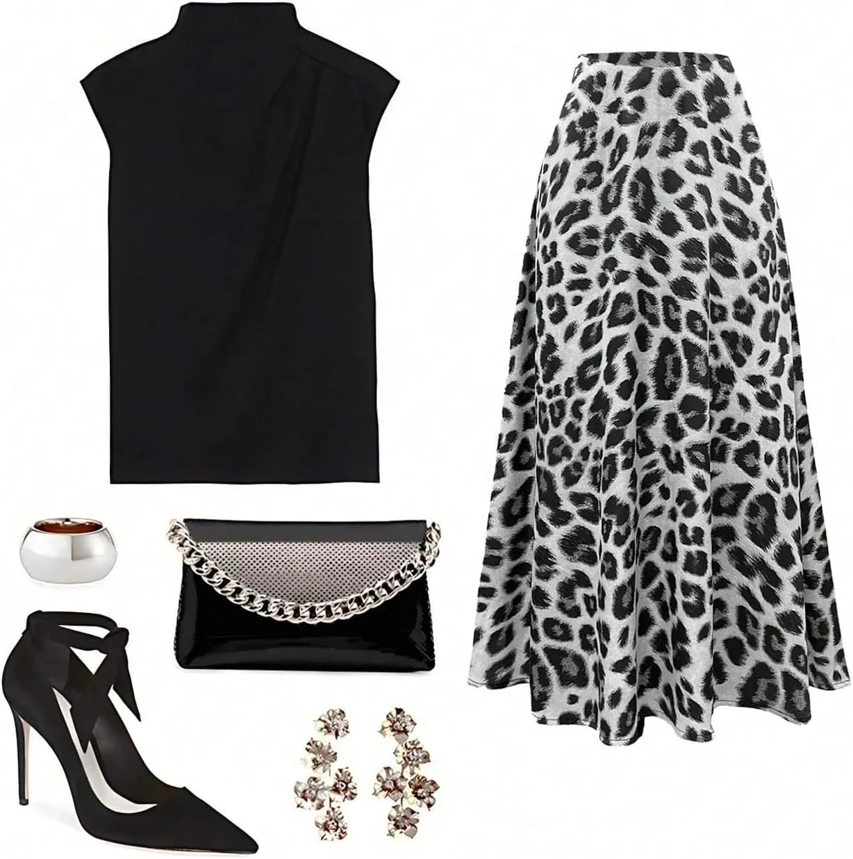 Milumia Women's Leopard Print High Waisted Skirt Ruffle Hem Bodycon Midi Skirt