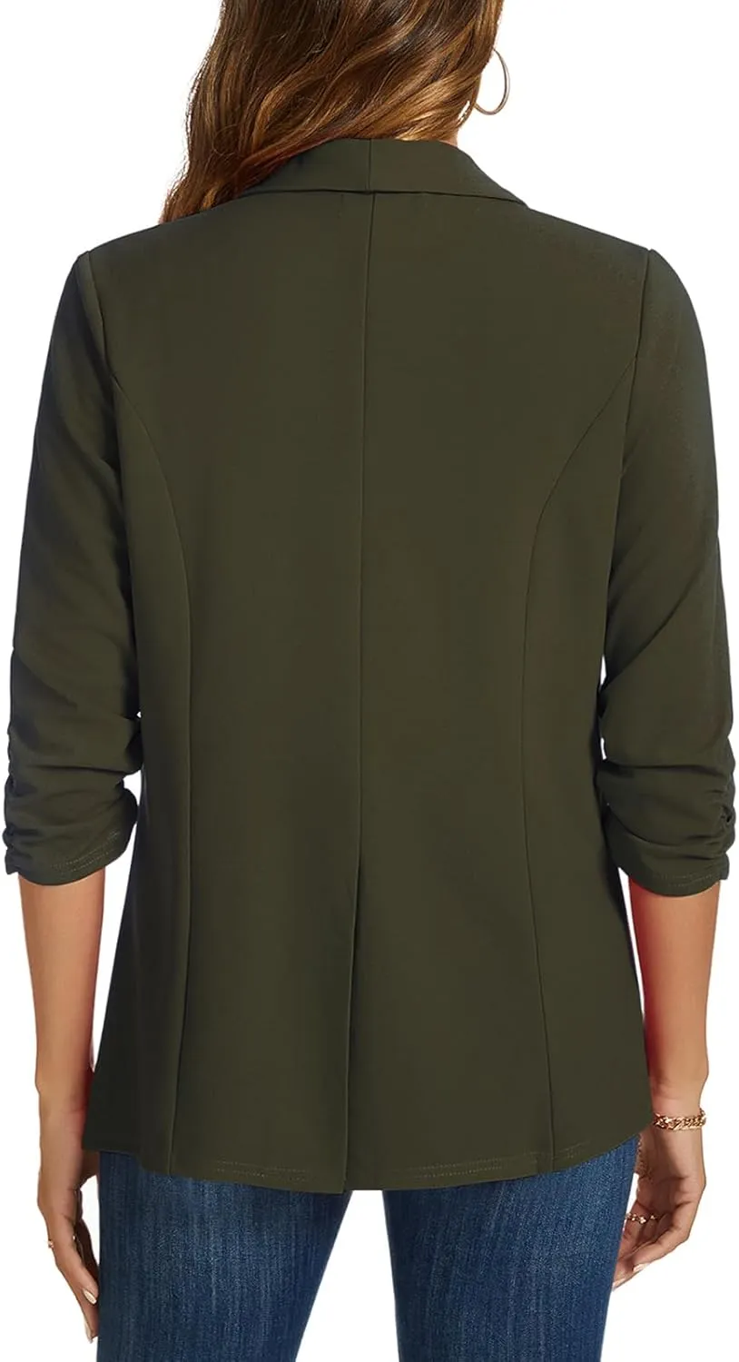 MINTLIMIT Blazers for Women 3/4 Ruched Sleeve Shawl Collar Open Front Business Jacket Blazer Work Office Blazers Jackets