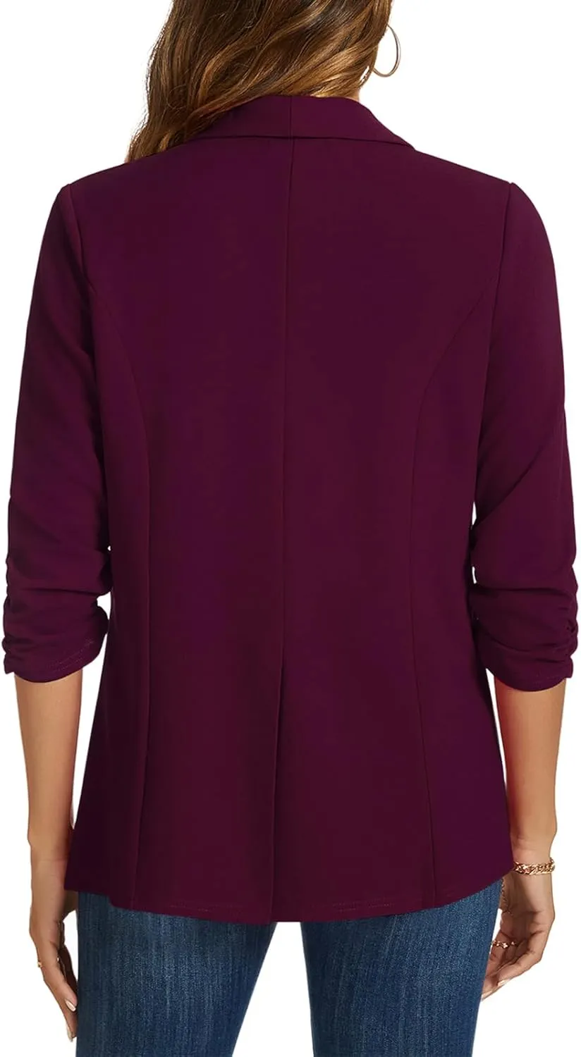MINTLIMIT Blazers for Women 3/4 Ruched Sleeve Shawl Collar Open Front Business Jacket Blazer Work Office Blazers Jackets