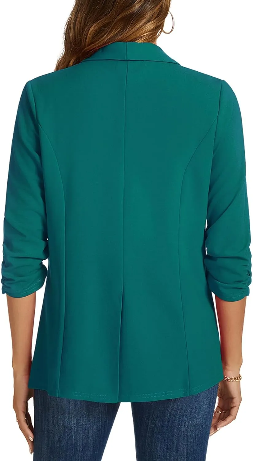 MINTLIMIT Blazers for Women 3/4 Ruched Sleeve Shawl Collar Open Front Business Jacket Blazer Work Office Blazers Jackets