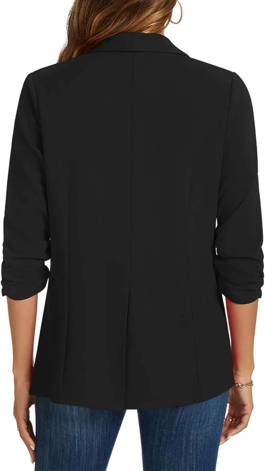 MINTLIMIT Blazers for Women 3/4 Ruched Sleeve Shawl Collar Open Front Business Jacket Blazer Work Office Blazers Jackets