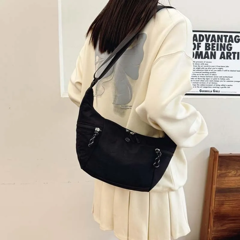 Molodo Nylon Crossbody Bag for Women Casual Soft Hobo Bag Crescent Bag Trendy Lightweight Shoulder Bag Handbag Purses