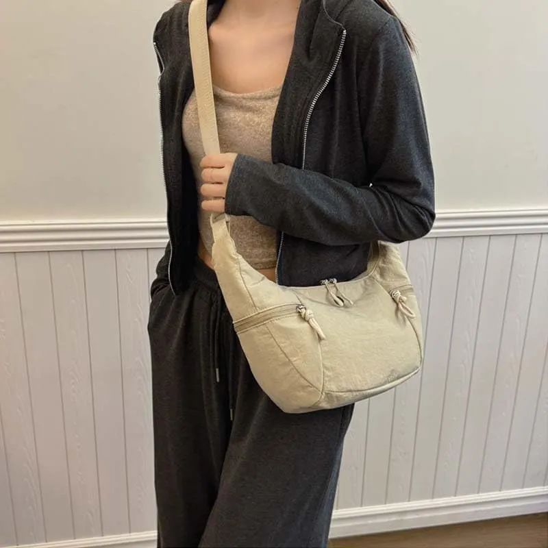 Molodo Nylon Crossbody Bag for Women Casual Soft Hobo Bag Crescent Bag Trendy Lightweight Shoulder Bag Handbag Purses