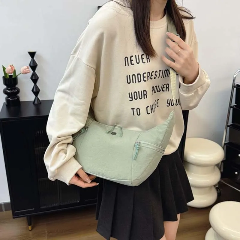 Molodo Nylon Crossbody Bag for Women Casual Soft Hobo Bag Crescent Bag Trendy Lightweight Shoulder Bag Handbag Purses